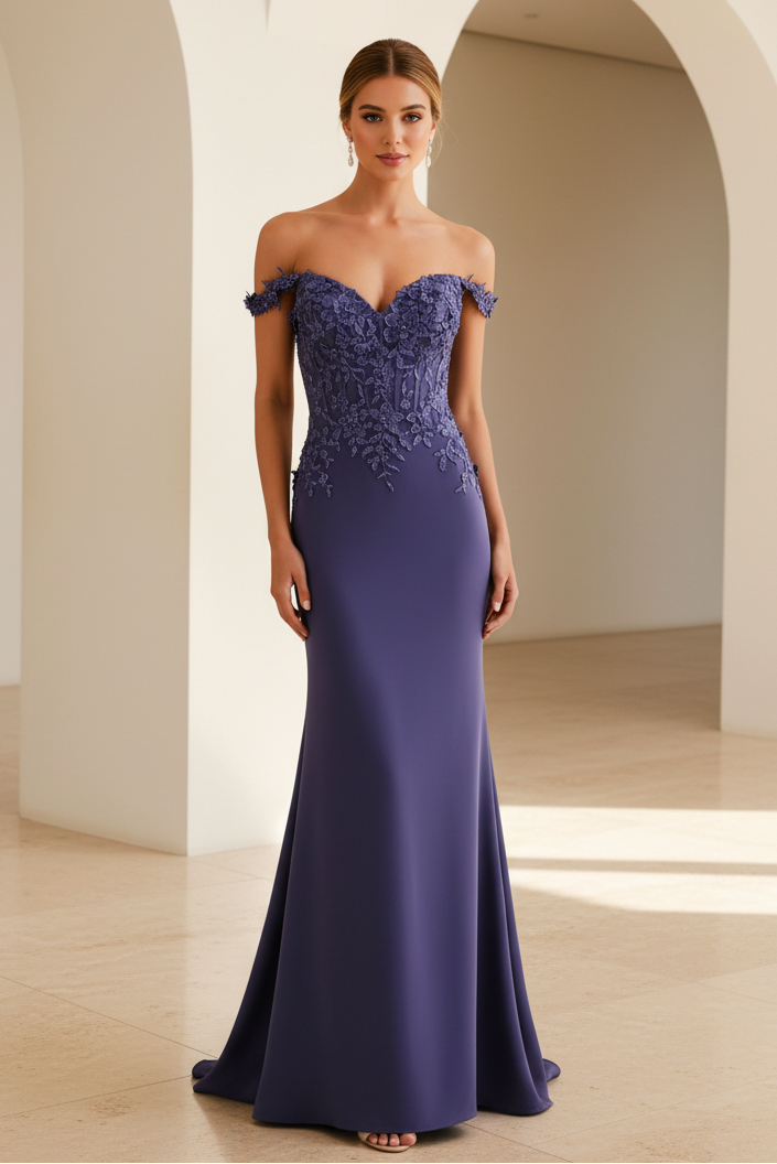 Off-the-Shoulder Mermaid Gown with 3D Flowers