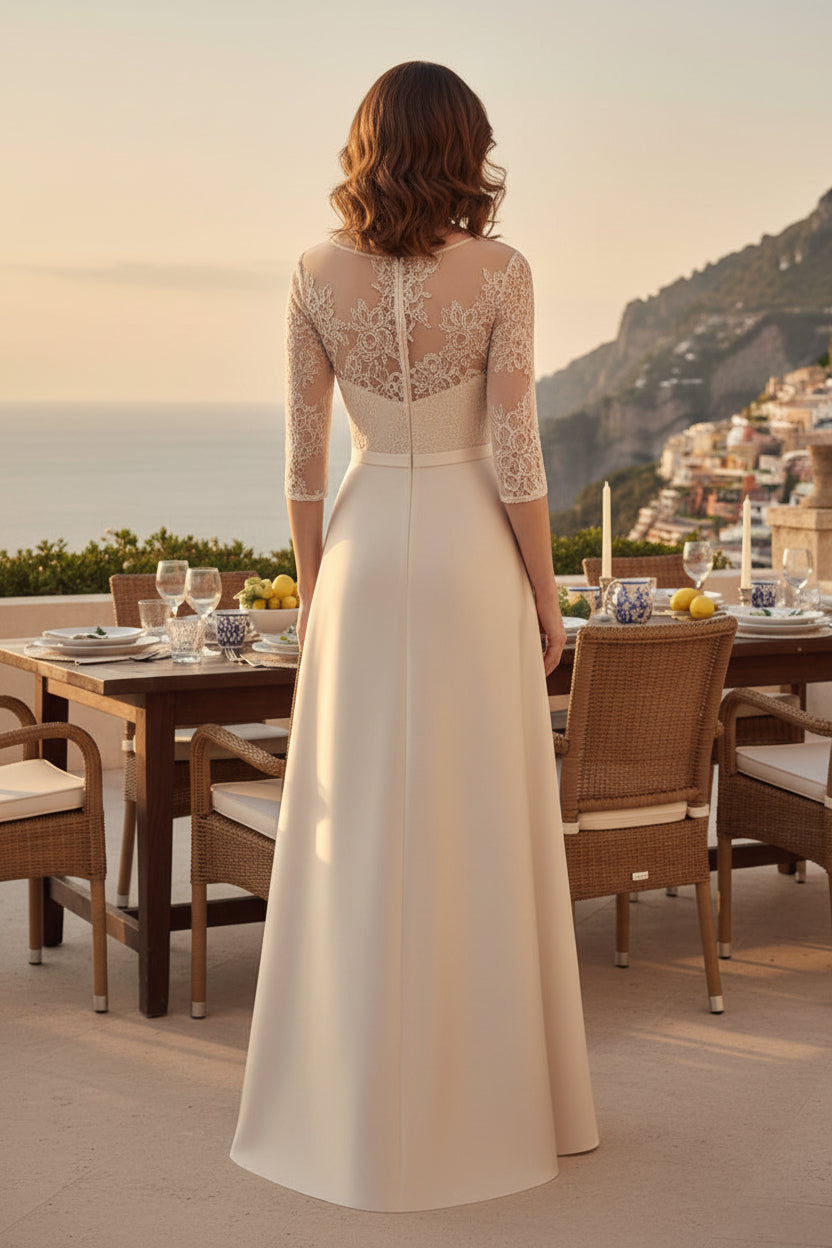 A-Line High-Low Lace and Satin Mother of the Bride Dress