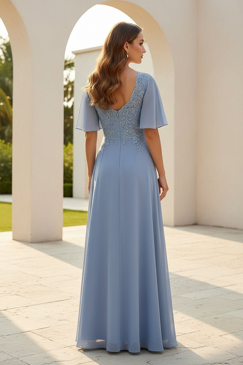 Pleated Chiffon A-Line Evening Gown