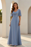 Pleated Chiffon A-Line Evening Gown