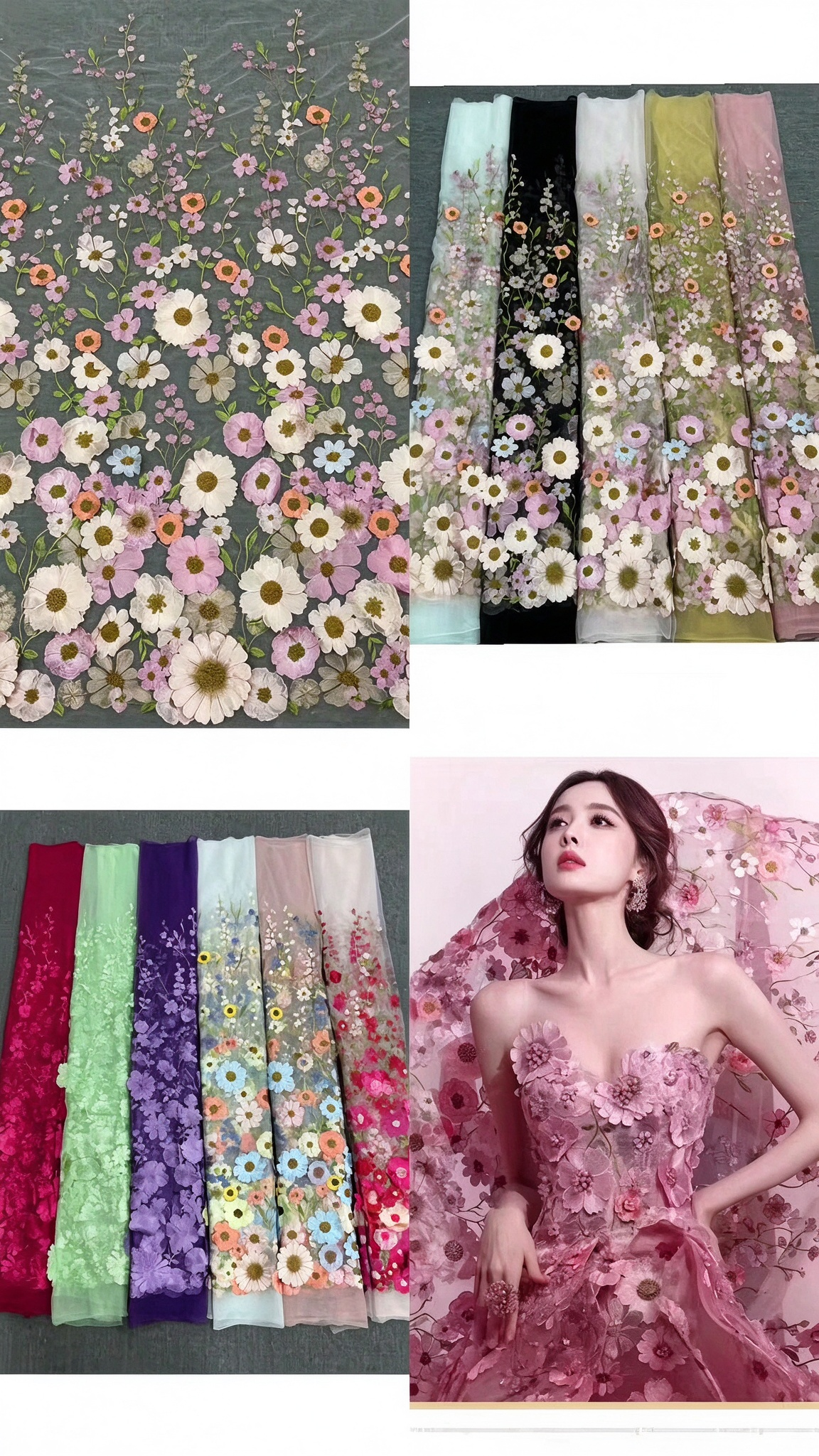 V-Neck Long Sleeve 3D Floral Applique Gown