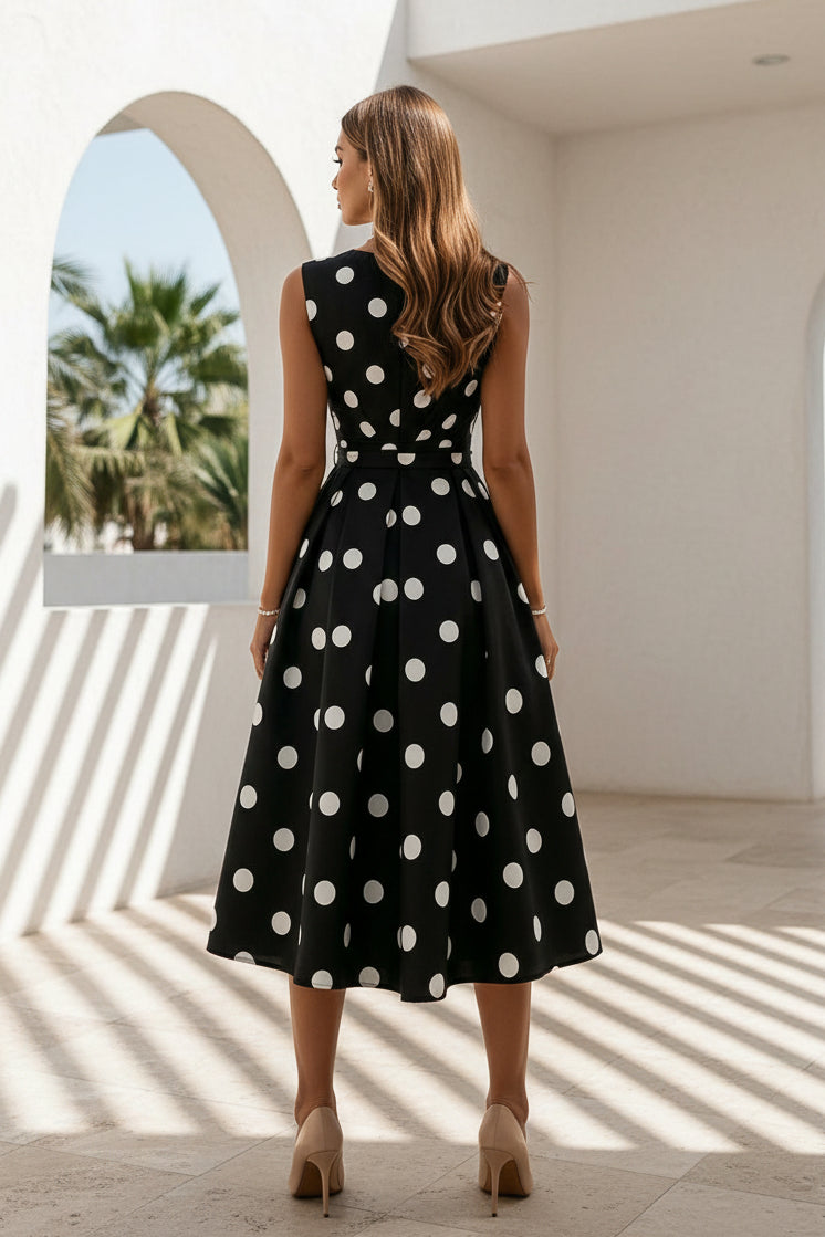 Polka Dot V-Neck Midi Dress