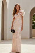 Floral Jacquard One-Shoulder Column Gown