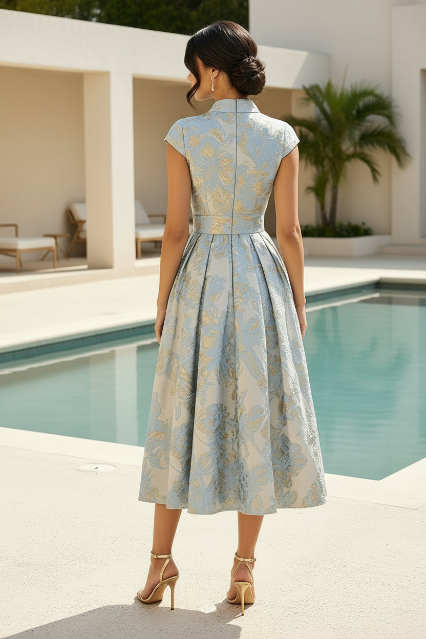 Floral Jacquard Tea-Length A-Line Dress