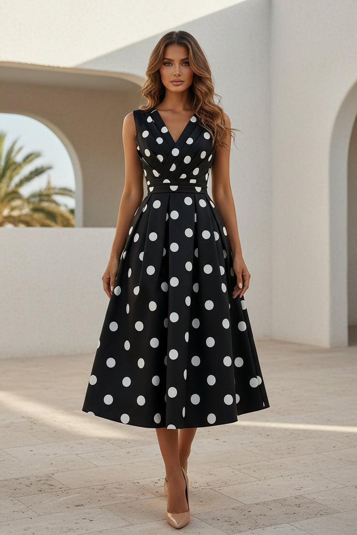 Polka Dot V-Neck Midi Dress