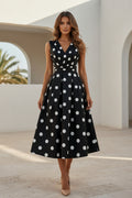 Polka Dot V-Neck Midi Dress