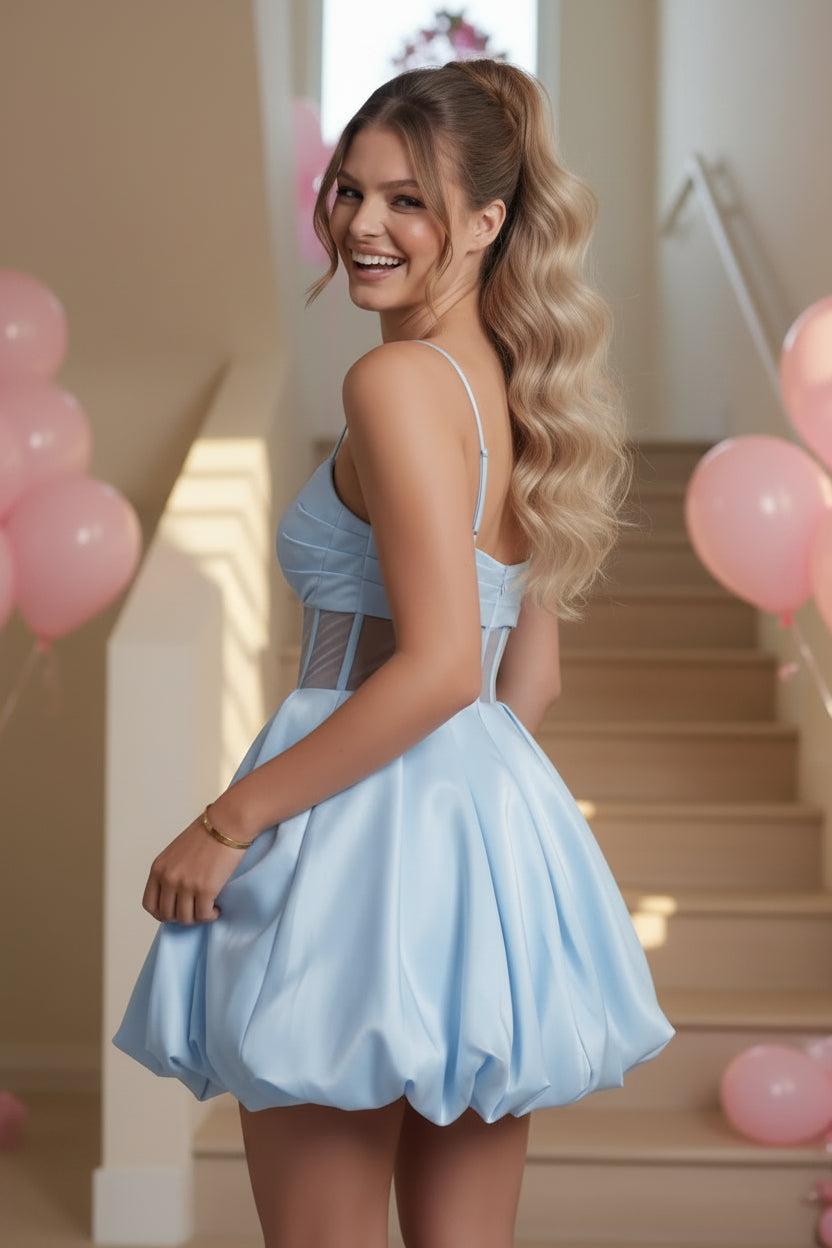 Spaghetti Strap Corset Mini Dress with Bubble Skirt