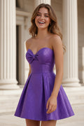 Strapless Sweetheart Bow Jacquard Mini Dress