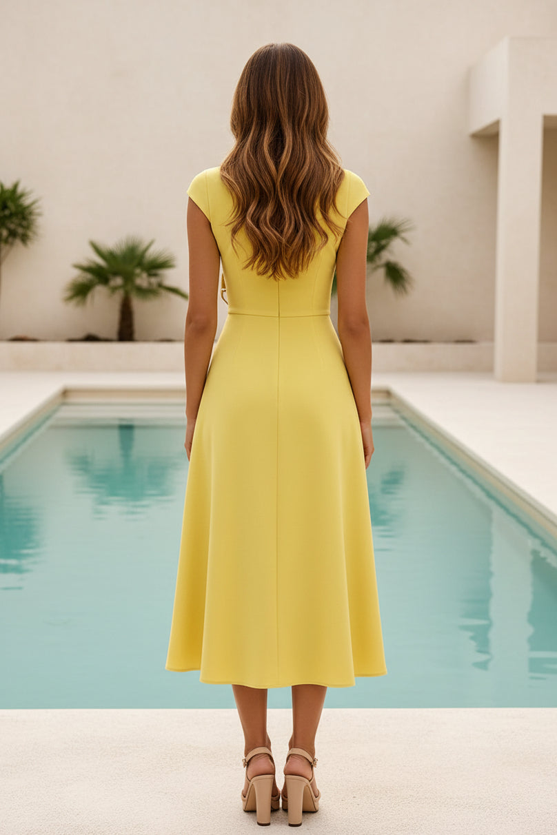 Floral Applique Midi A-Line Dress
