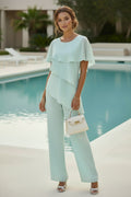 Layered Chiffon Top and Wide Leg Pants Set