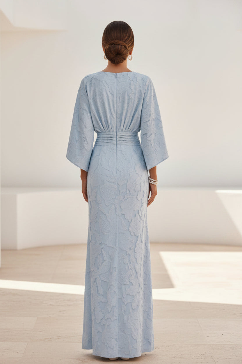 Textured Bateau Floor-Length Evening Gown