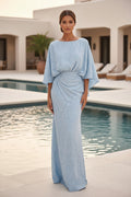 Textured Bateau Floor-Length Evening Gown