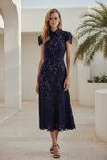 Lace Collared Midi Dress with Belt