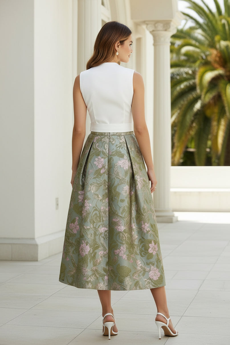 Floral Jacquard Wrap Midi Dress