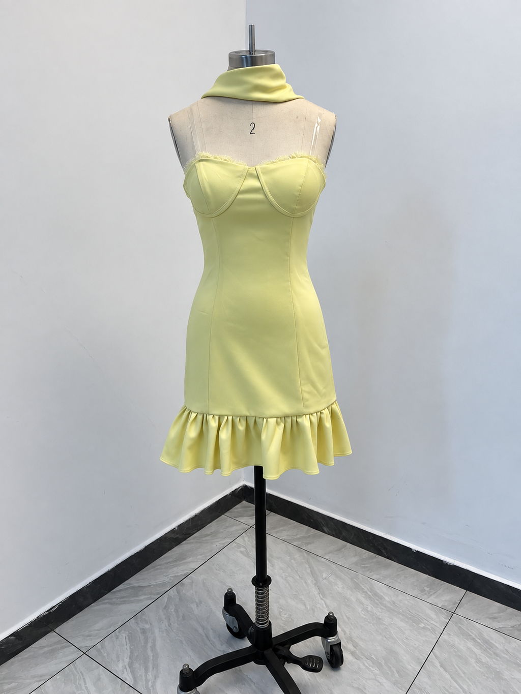 Strapless Sweetheart Ruffle Mini Dress with Scarf