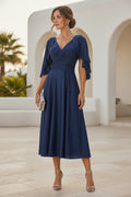 Flutter Sleeve Satin Midi Dress