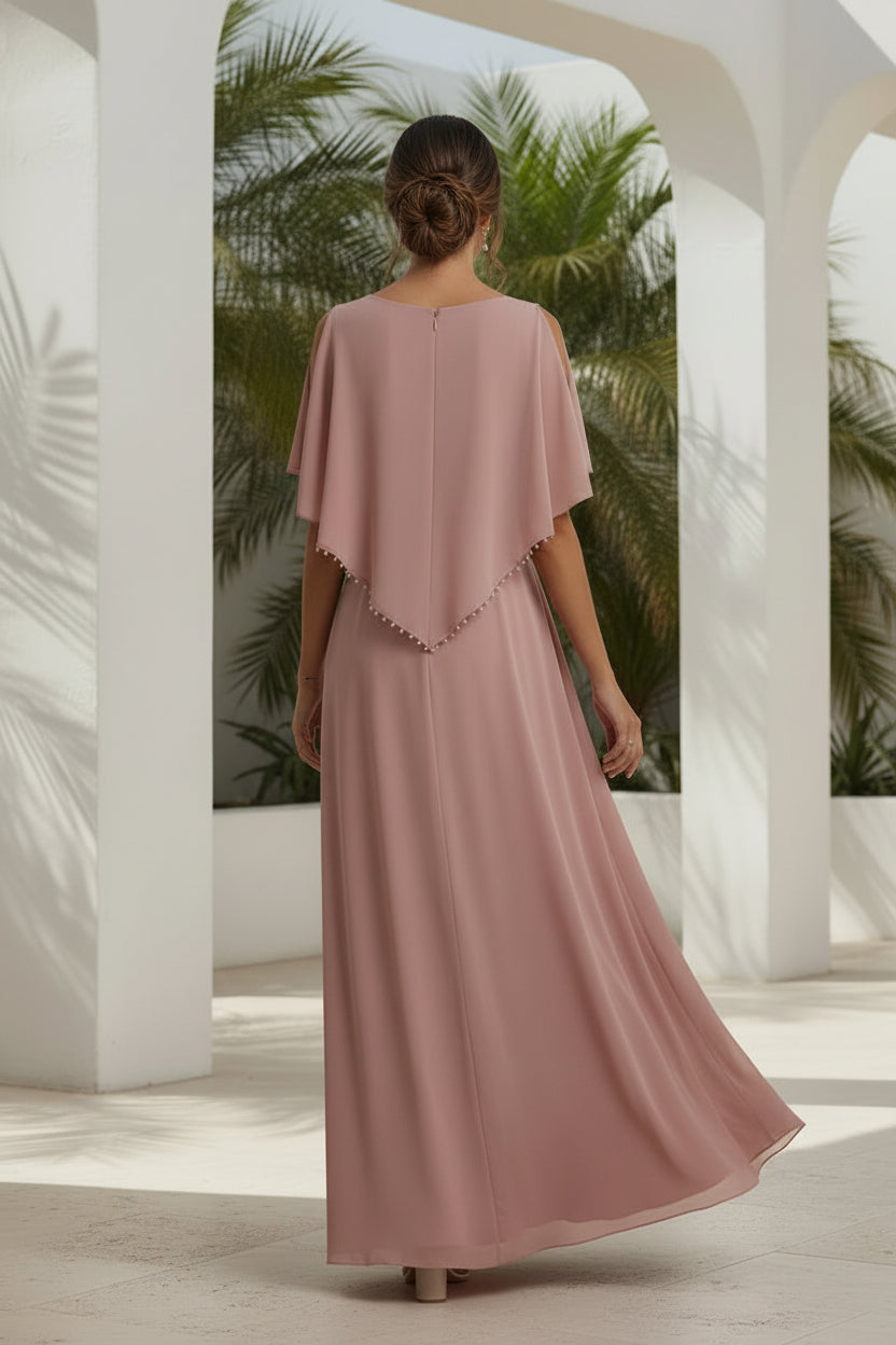 Cape Sleeve Chiffon A-Line Evening Gown
