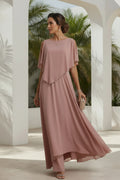 Cape Sleeve Chiffon A-Line Evening Gown
