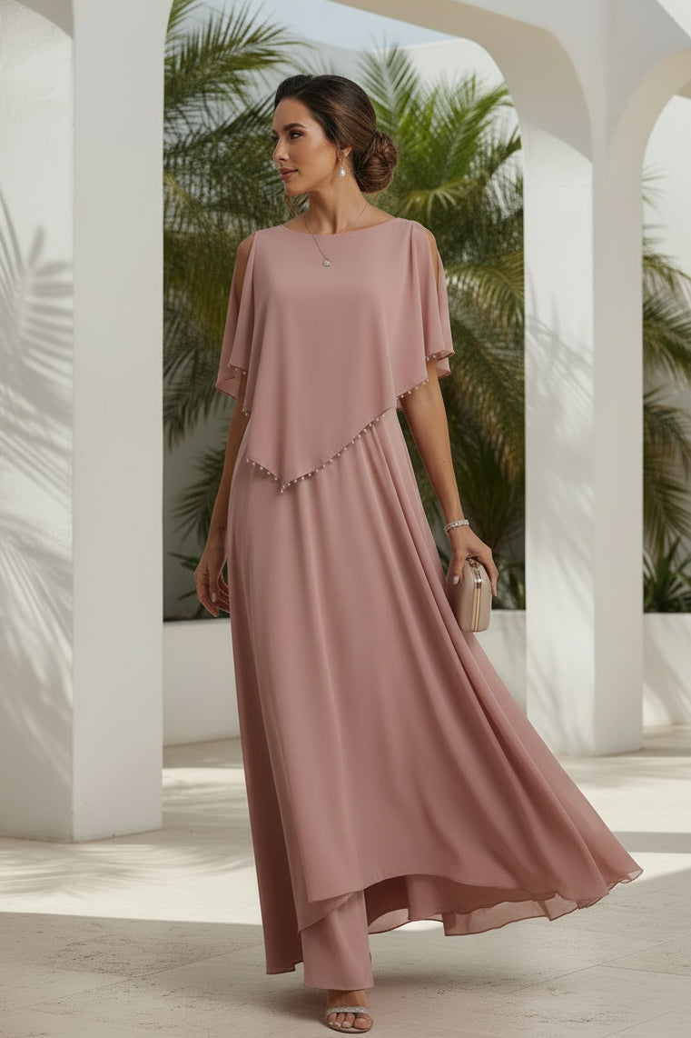 Cape Sleeve Chiffon A-Line Evening Gown