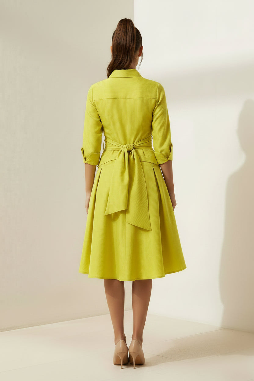 Shirt Dress with Bow Tie Waist & Full A-Line Skirt