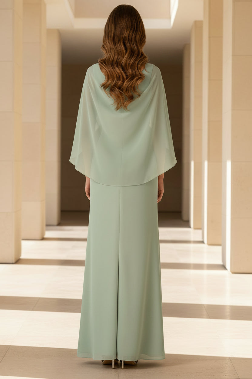 Elegant Column Chiffon Evening Gown with Cape