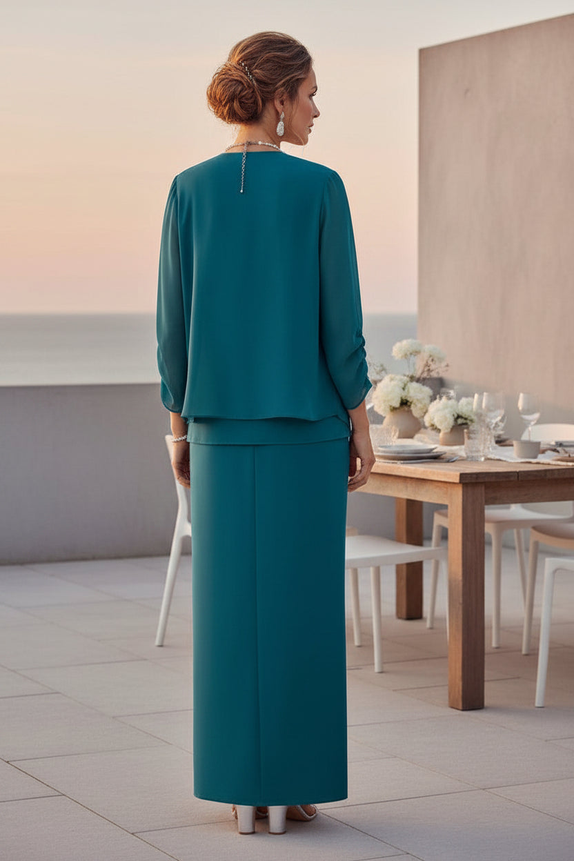 Two-Piece Chiffon Jacket and Column Maxi Dress