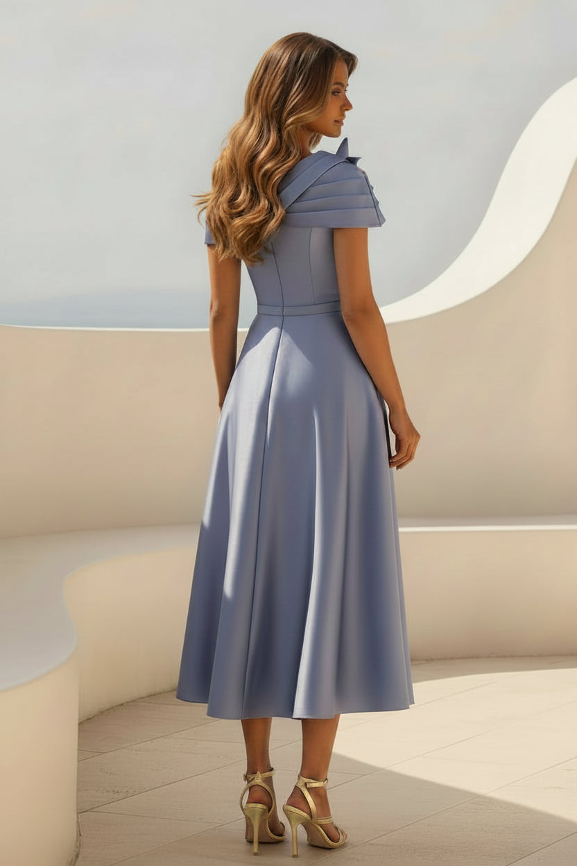 One-Shoulder Satin A-Line Tea-Length Dress