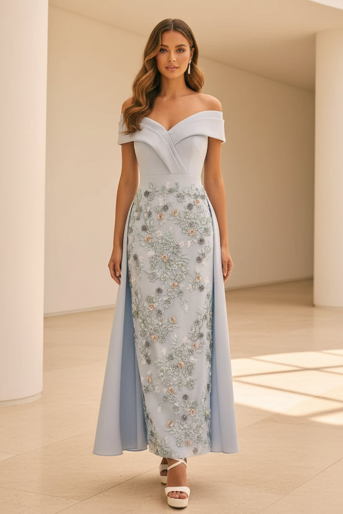 Off-the-Shoulder Embellished Dress with Overskirt