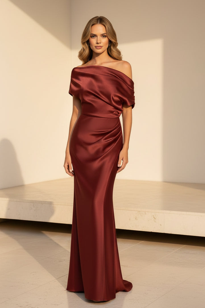 One-Shoulder Draped Satin Evening Gown