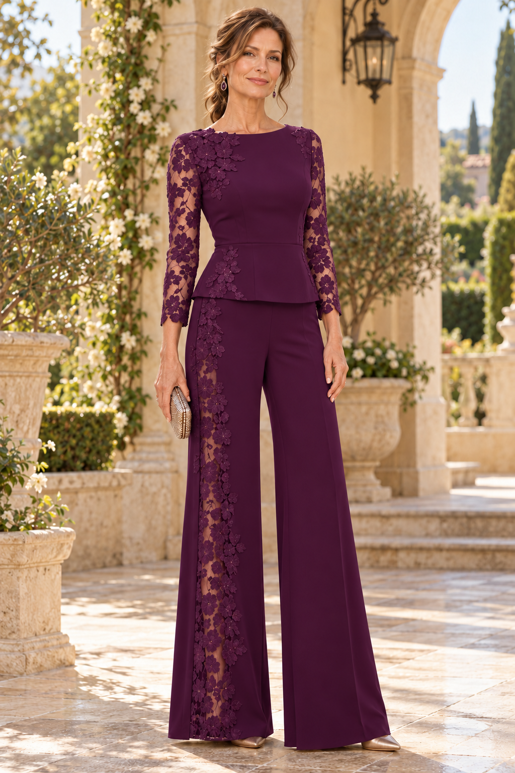 Lace Peplum Wide-Leg Formal Jumpsuit