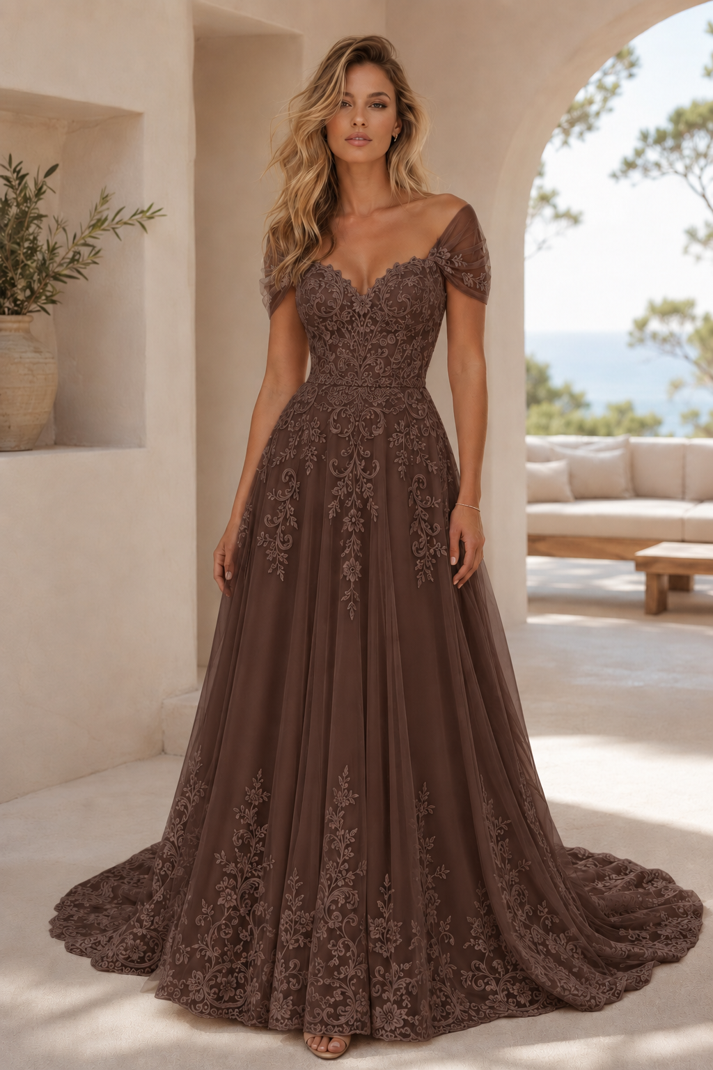 Lace Applique Off-the-Shoulder A-Line Wedding Dress