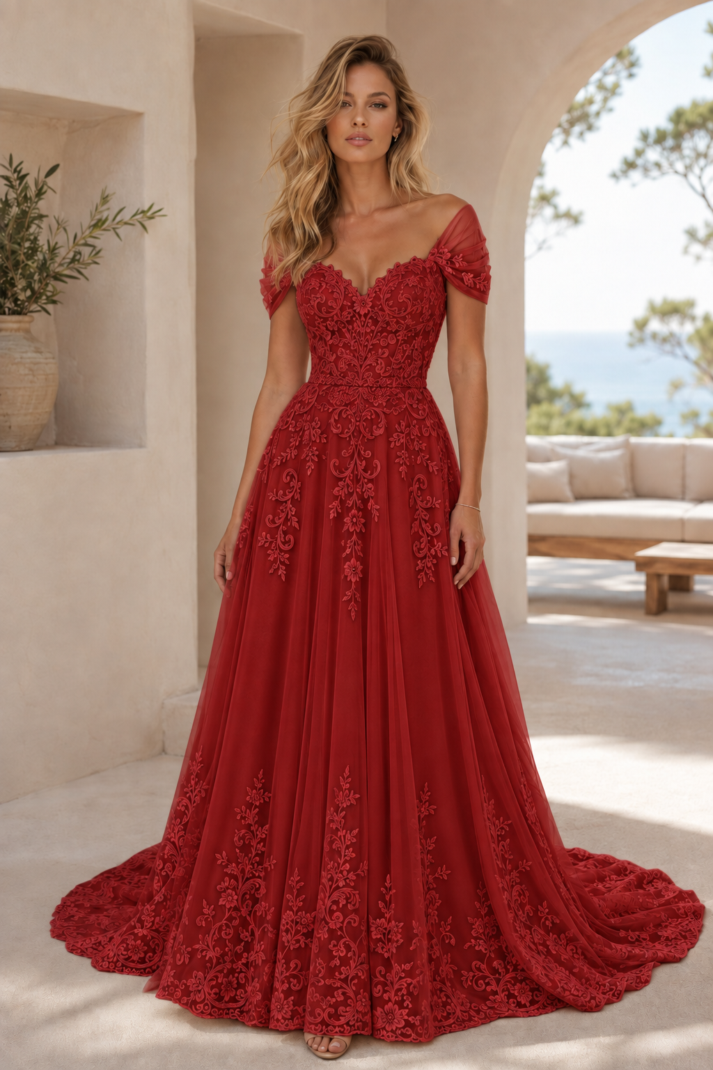 Lace Applique Off-the-Shoulder A-Line Wedding Dress
