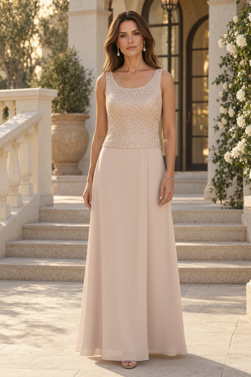 Lace Jacket and Chiffon A-Line Evening Gown