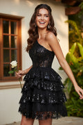 One-Shoulder Tiered Sequin Cocktail Dress