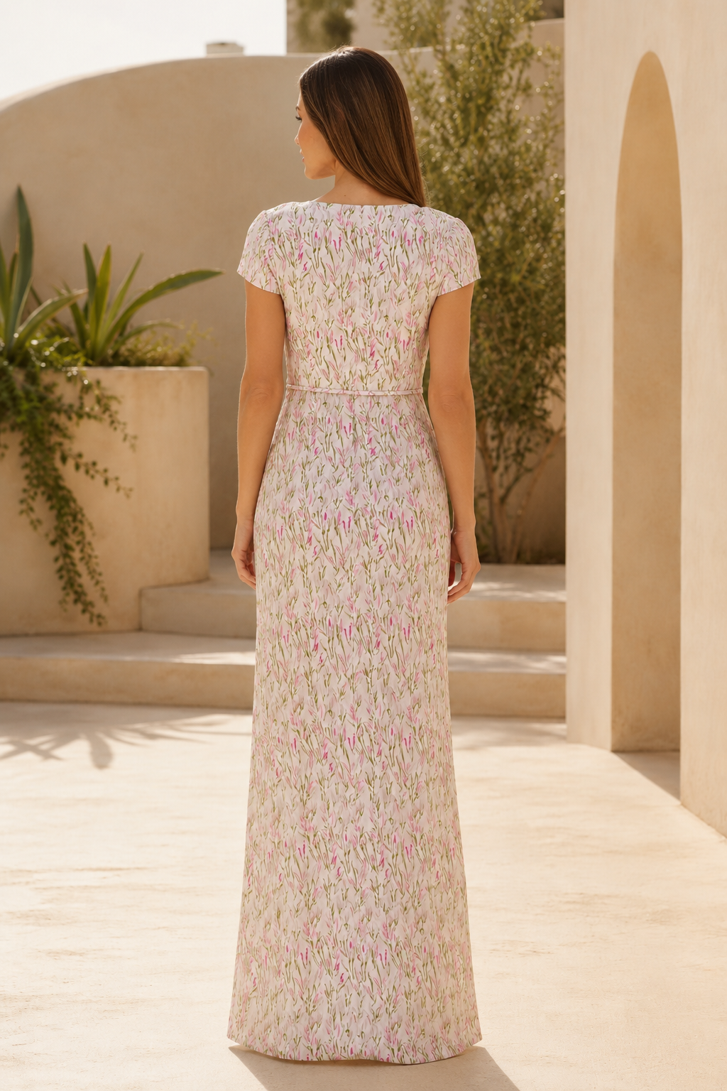 Floral Print Sweetheart Cap Sleeve Maxi Dress