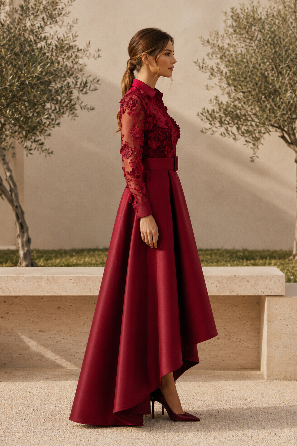 Floral Lace Bodice High-Low Formal Gown