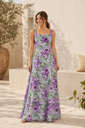 Floral Print Square Neck A-Line Maxi Dress