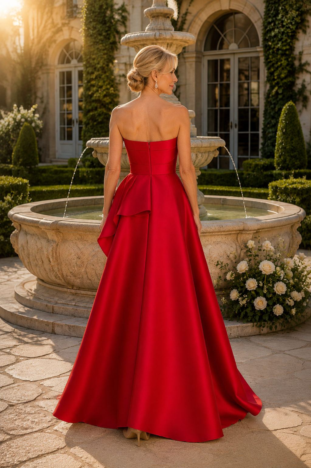 Strapless Peplum A-Line Satin Formal Gown