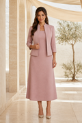 Two-Piece A-Line Midi Dress with 3/4-Sleeve Jacket