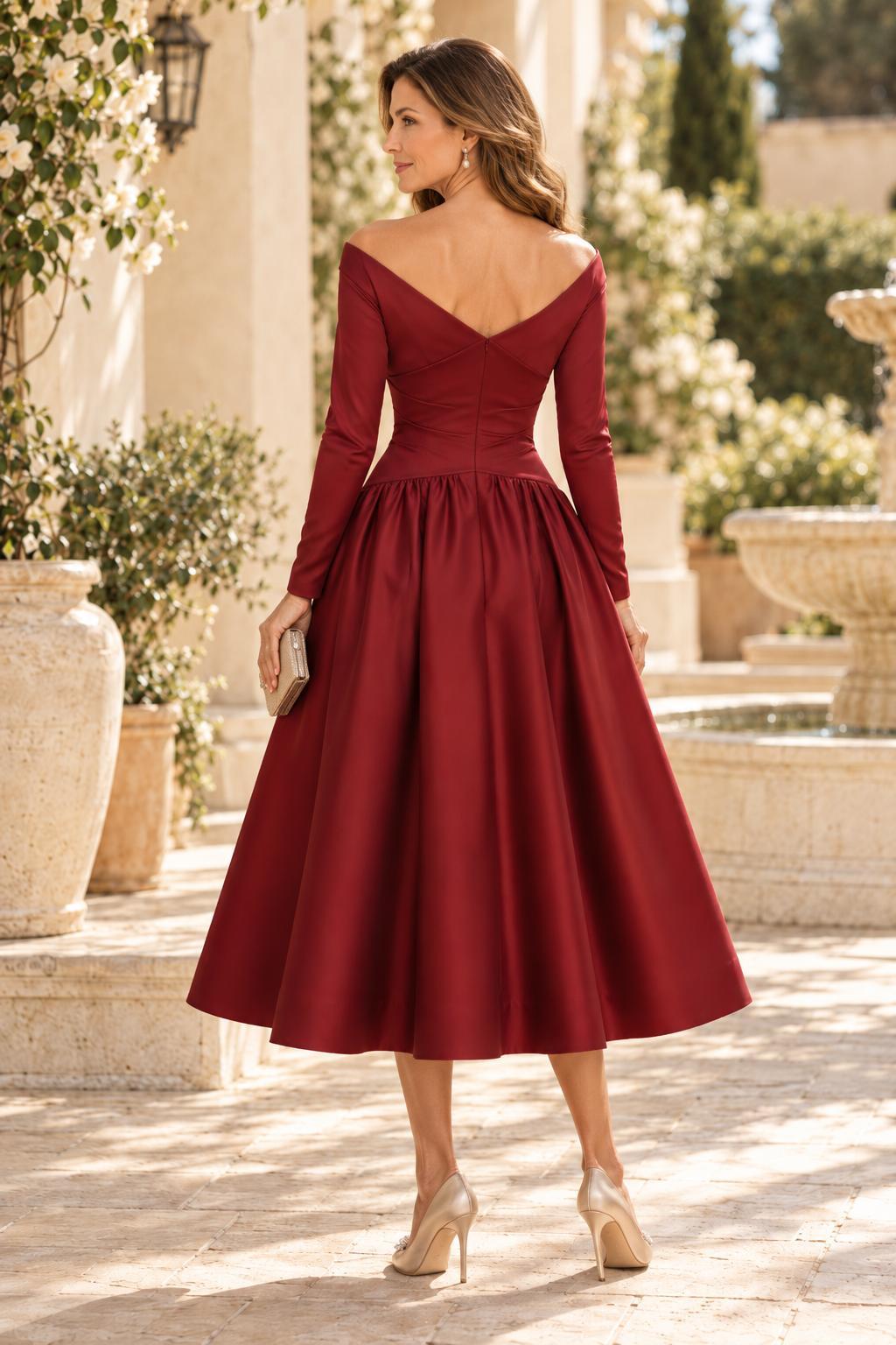 Off-the-Shoulder Long Sleeve Midi Dress