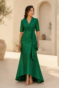Elegant Collared Wrap High-Low Evening Gown
