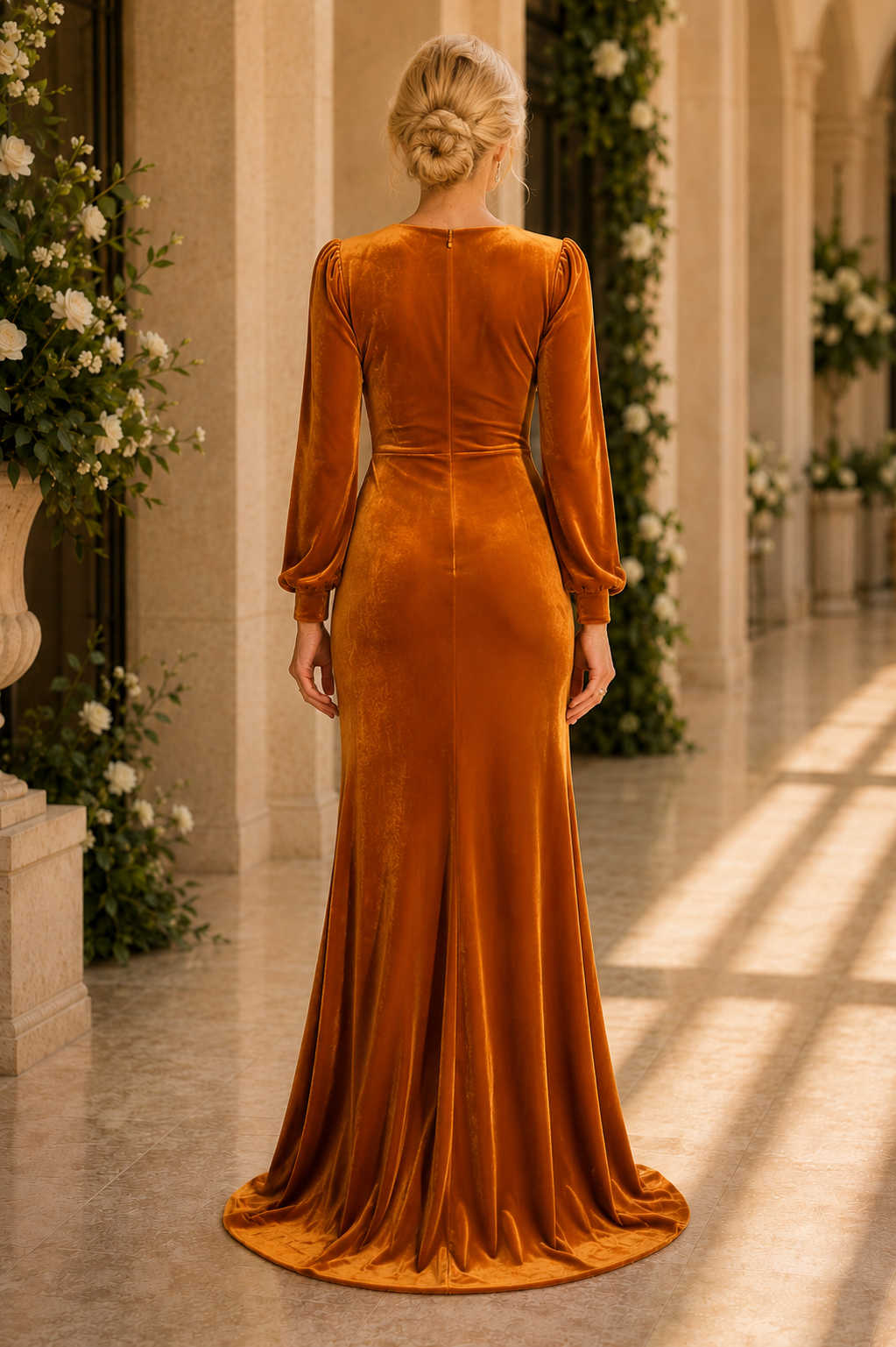 Velvet Wrap Maxi Gown with Ruffled High Slit