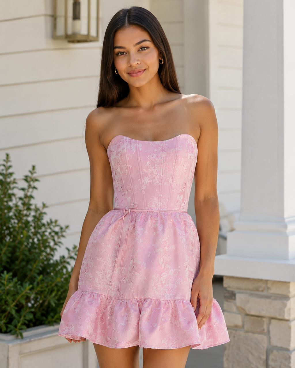 Strapless Corset Jacquard Mini Dress