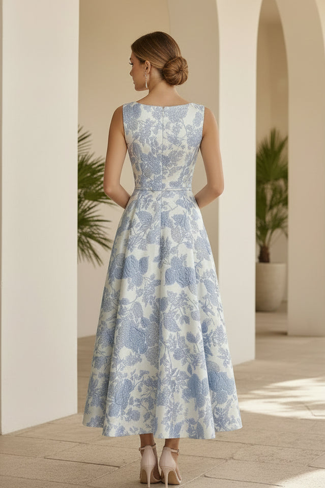 Floral Jacquard A-Line Tea-Length Dress