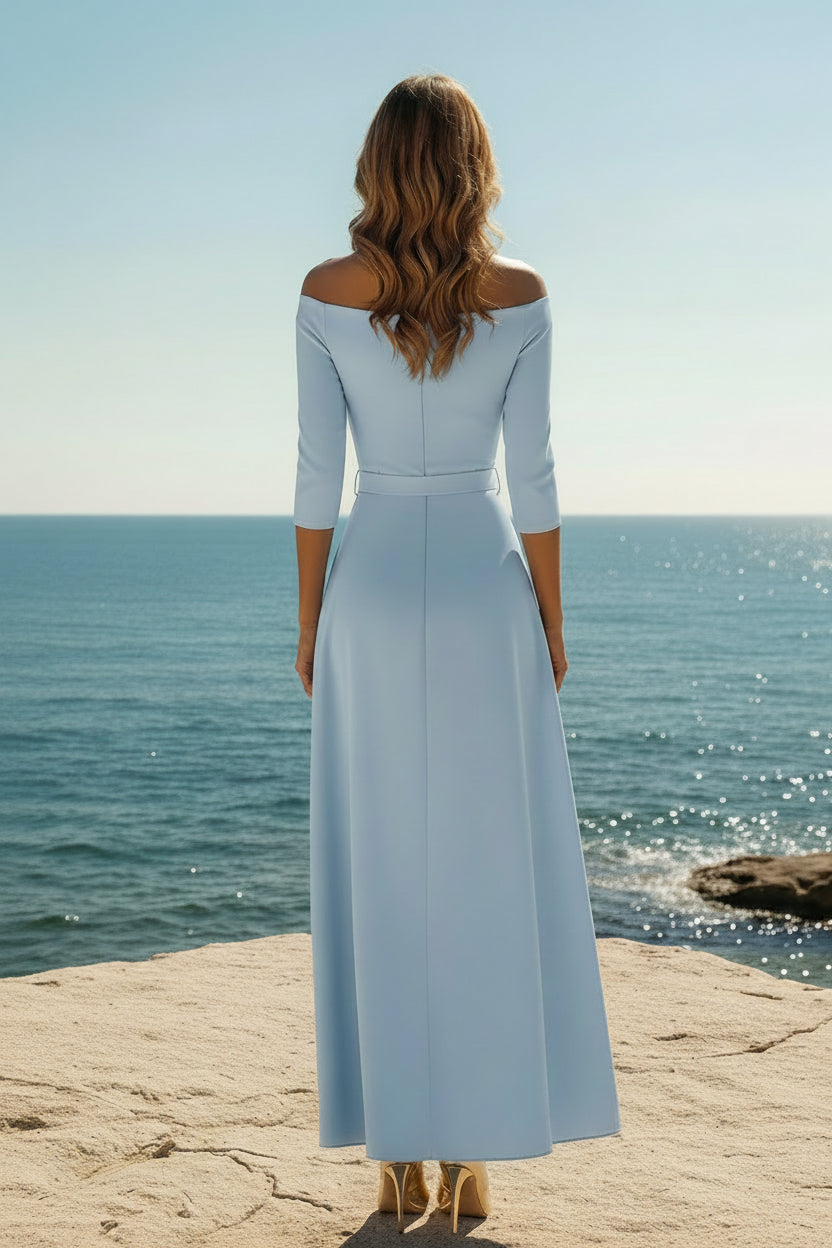 Elegant Off-the-Shoulder 3/4 Sleeve Midi Formal Dress
