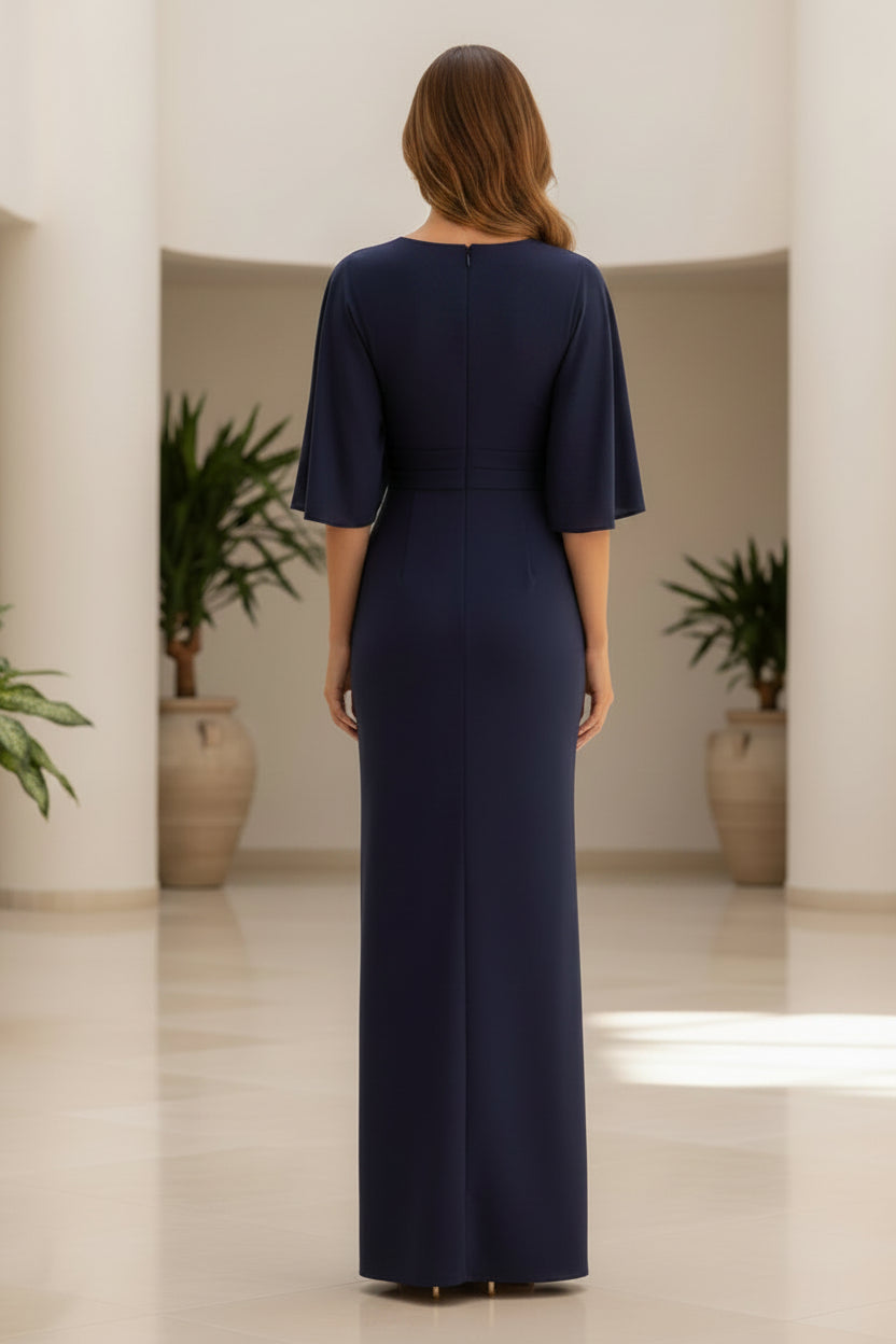 Cape Overlay V-Neck Column Evening Gown