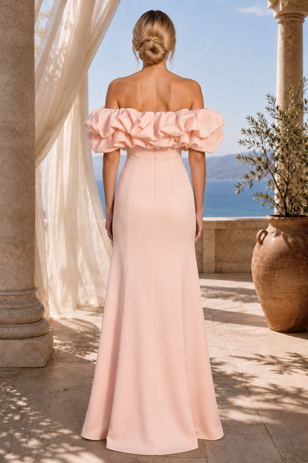 Off-the-Shoulder Ruffle Trumpet Gown