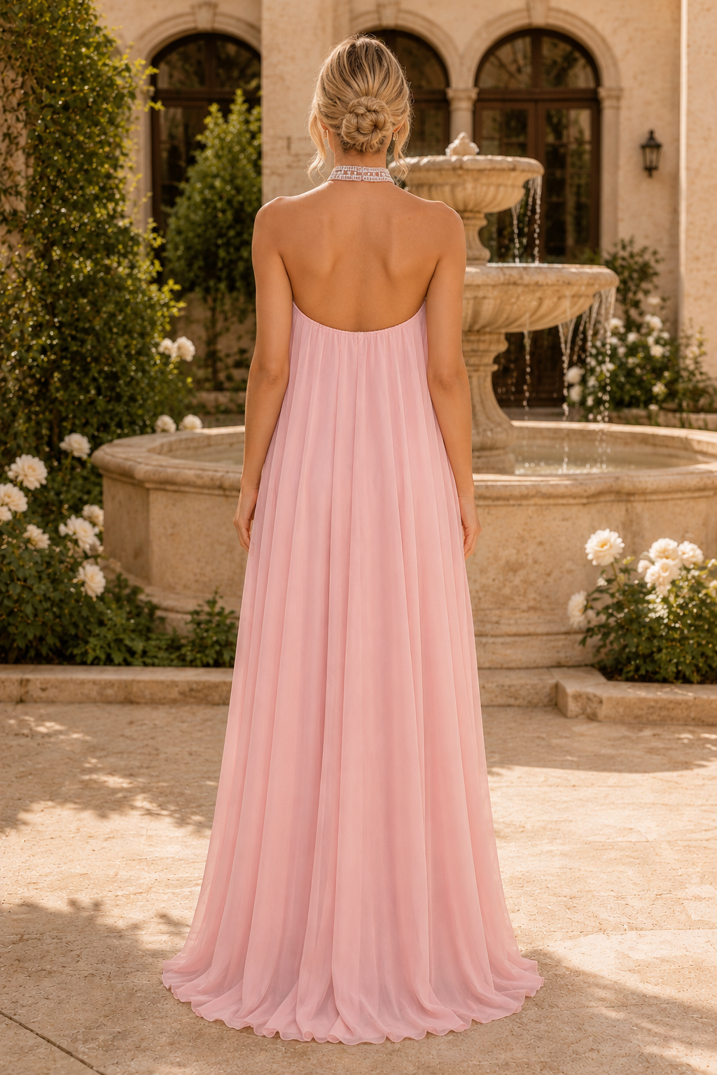 Embellished Halter Maxi Dress with Open Back
