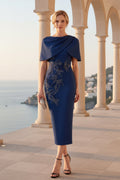 Asymmetrical Beaded Cape Sleeve Evening Gown