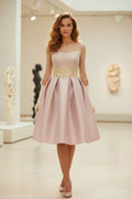 Polka Dot Illusion Bodice Pleated Satin Cocktail Dress